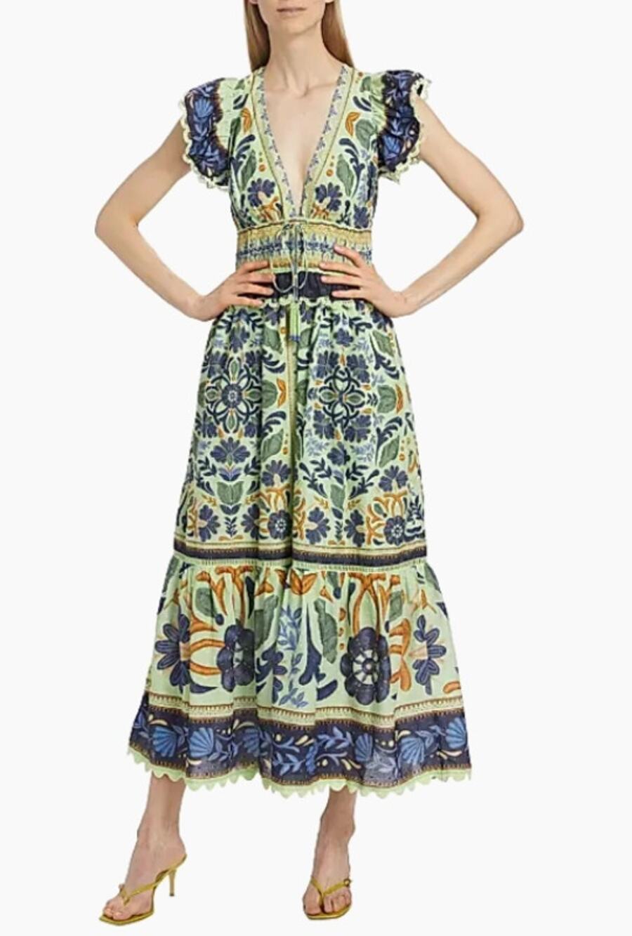 FARM Rio Ocean Tapestry Suzani Cotton Midi Dress Women’s Large